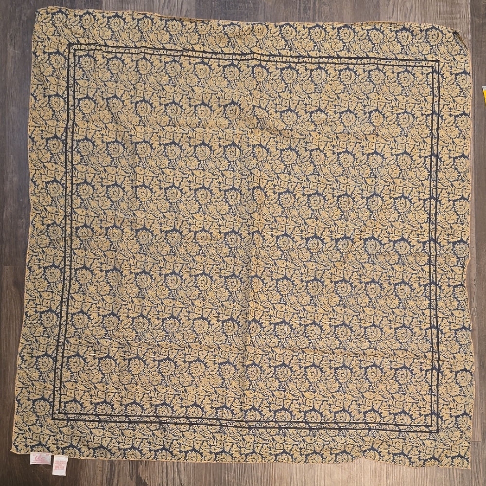 TLC Navy and Gold Patterned Scarf, 34", 100%cotton, made in India